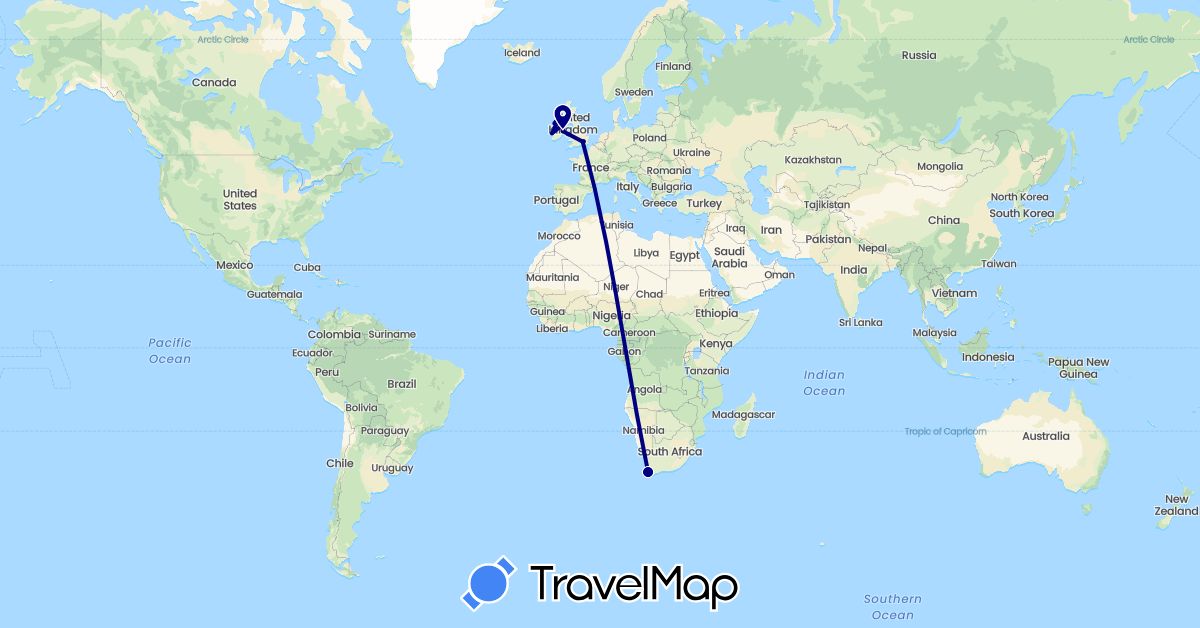 TravelMap itinerary: driving in United Kingdom, Ireland, South Africa (Africa, Europe)